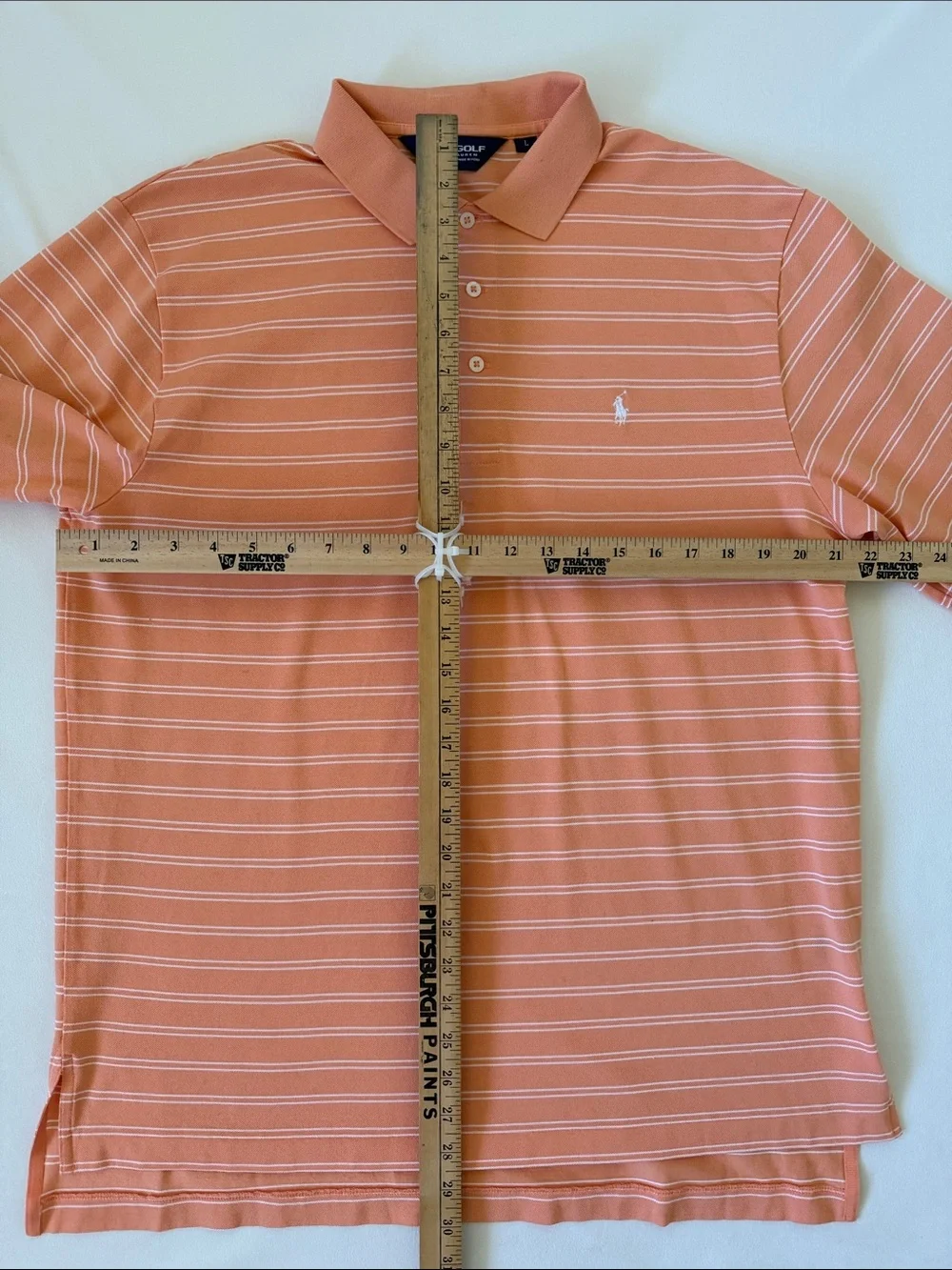 Ralph Lauren Polo Golf Orange Striped Polo with White Pony Logo Size Large
